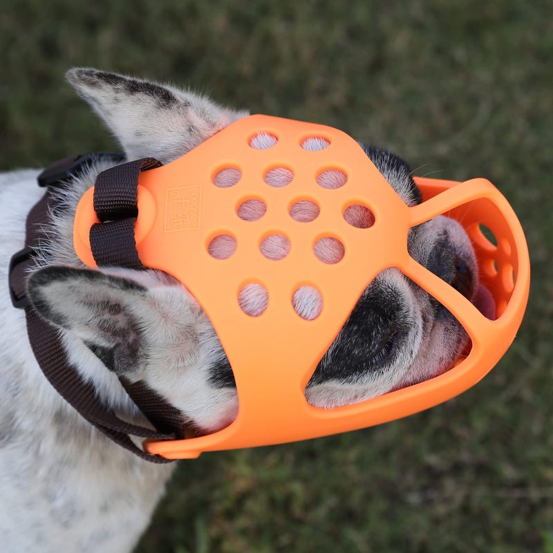 JYHY Short Snout Dog Muzzles,Soft Silicone Adjustable Breathable Bulldog Muzzle for Biting Chewing Barking Training,Ideal for Flat-Faced Dogs (L, Orange) - Image 5